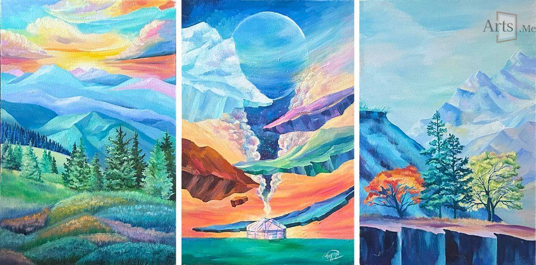 Триптих "Пейзажи. Холмы. Юрта. Склон"